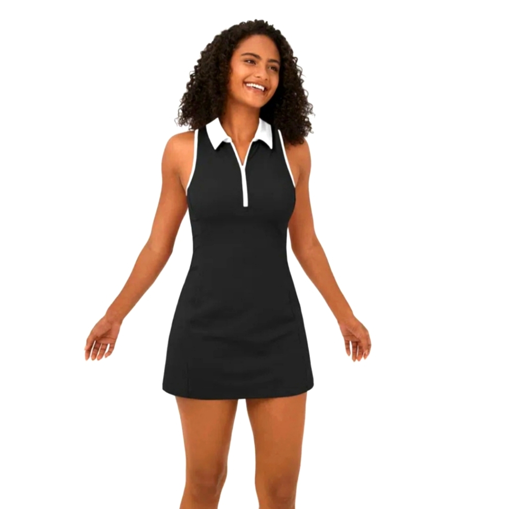 Color Block Collar Zipper Sleeveless 2-Piece Pocket Mini Golf Active Dress-Golf